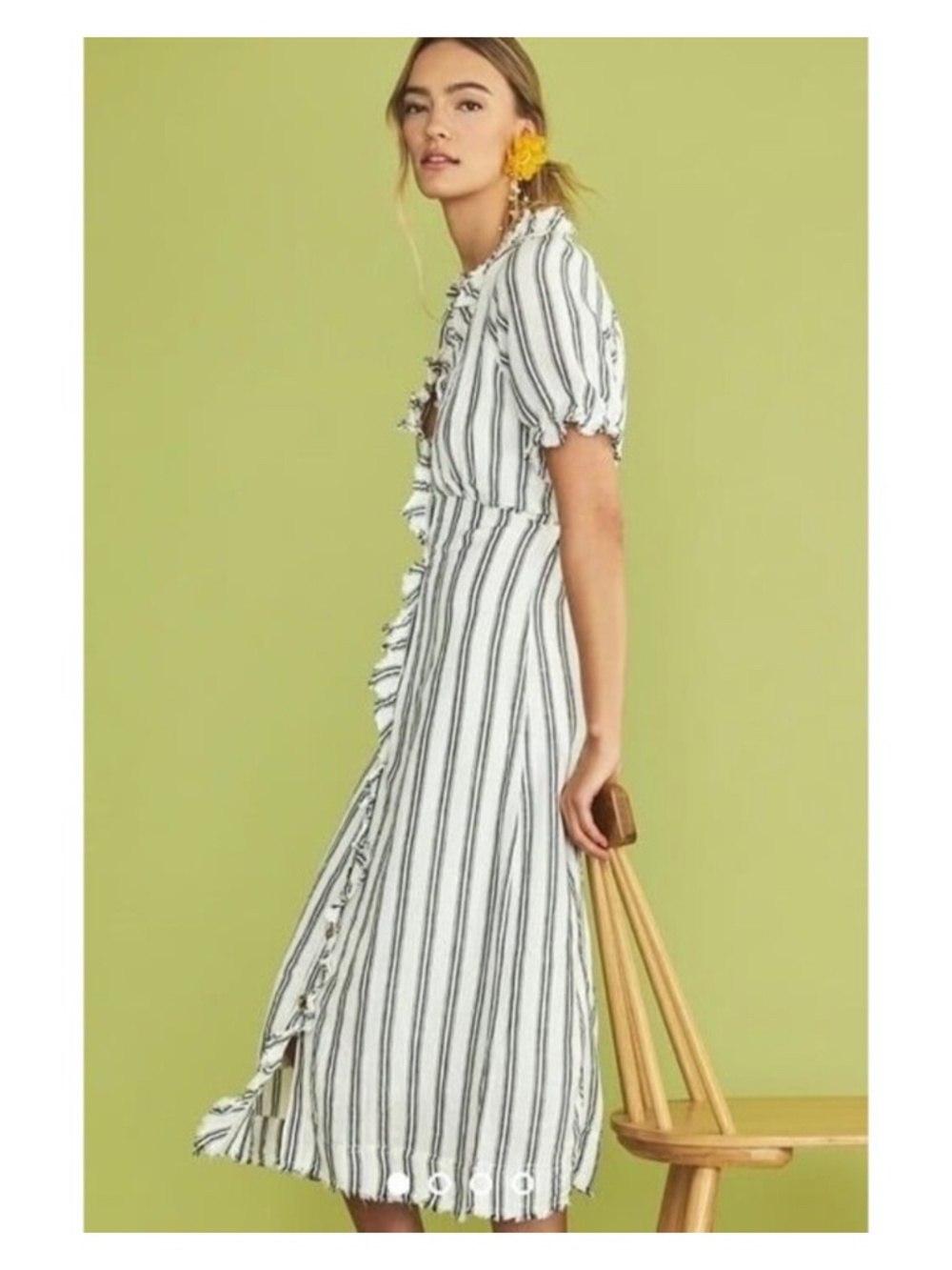 NWT Pilcro Anthropologie White Gray Stripe Ruffle Midi Dress Buttondown size 10